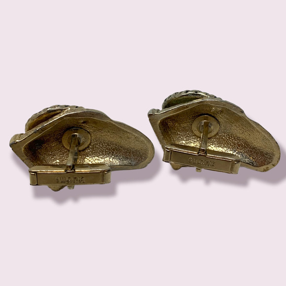 Vintage SWANK Ram's Head Figural Cuff Links Gold Tone 1960's - Picture 4 of 6
